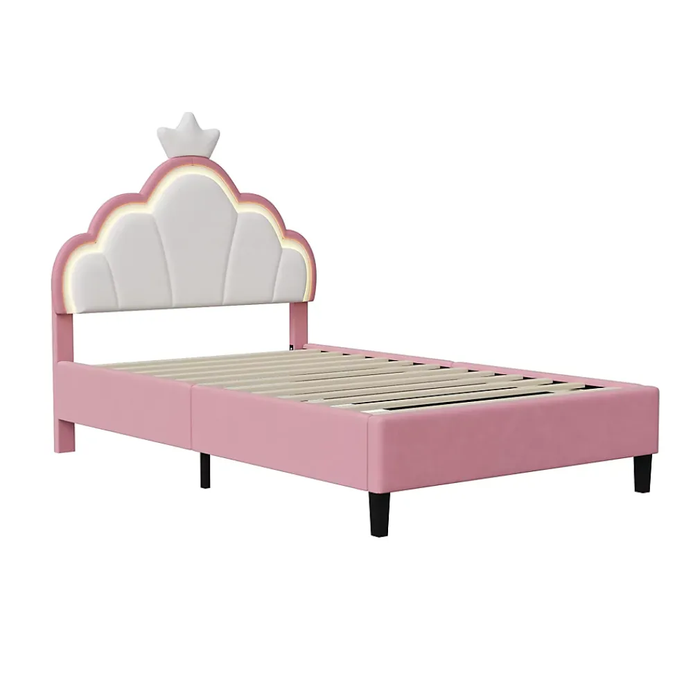 Fortuna lai Lit Enfant Rembourré 90 X 200 Cm, LED, Tête De Lit Et Sommier à Lattes Réglables En Hauteur, Rose*Enfant Lit Enfant