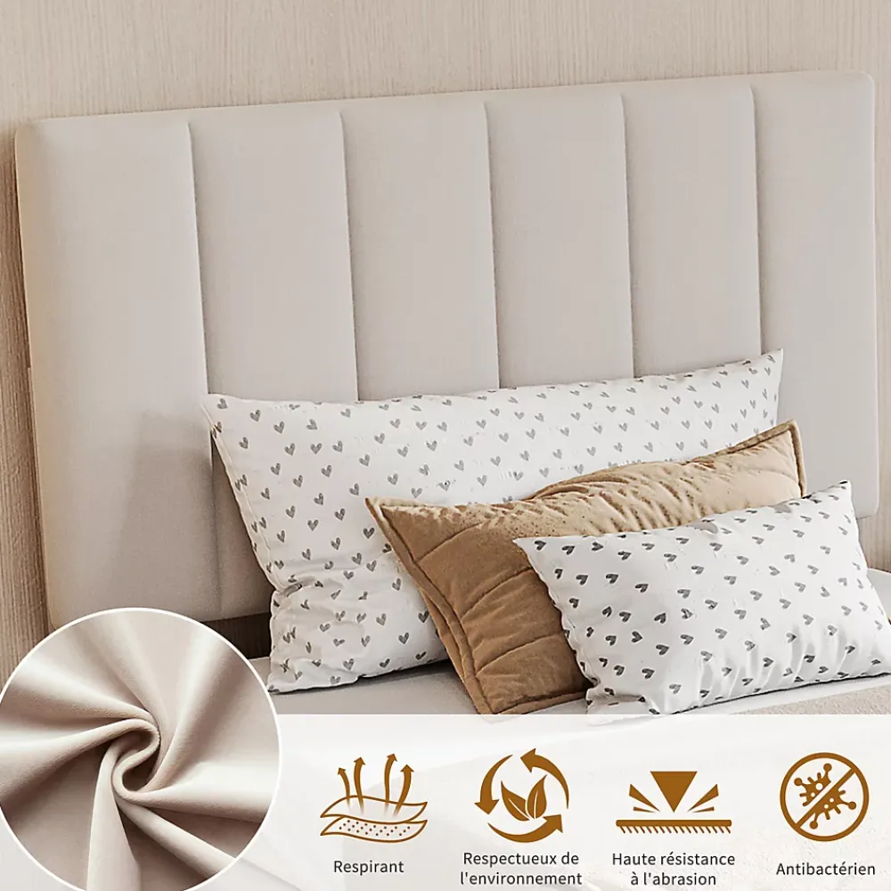 ProximaX Lit enfant rembourré 90x200 cm, lit coffre hydraulique, lit haut coffre en lin doux pour la peau, beige* Lit Coffre