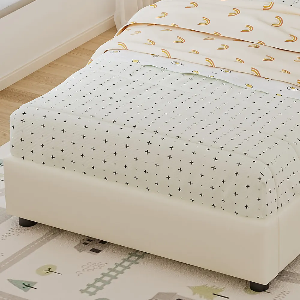 Lit enfant rembourré 90x200 cm - tête de lit en forme de biscuit - avec sommier à lattes - PU+contreplaqué - Beige(sans matelas)>ModernLuxe Online