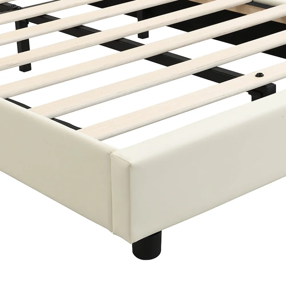 Lit enfant rembourré 90x200 cm - tête de lit en forme de biscuit - avec sommier à lattes - PU+contreplaqué - Beige(sans matelas)>ModernLuxe Online