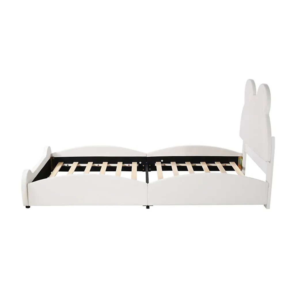 Fortuna lai Lit Enfant Rembourré 90x200 Cm, Avec Tête De Lit En Forme D'ours En Velours Doux Pour La Peau, Blanc*Enfant Lit Enfant