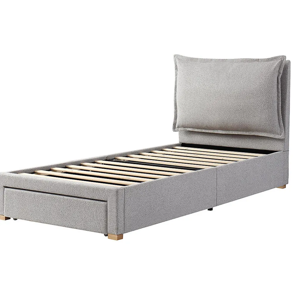 Blackcolors Lit enfant rembourré 90x200 cm, lattes, tête chenille, rangement - gris* Lit Coffre