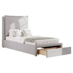 Blackcolors Lit enfant rembourré 90x200 cm, lattes, tête chenille, rangement - gris* Lit Coffre