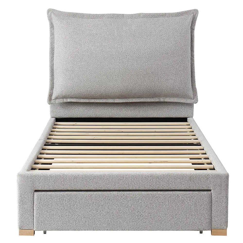 Blackcolors Lit enfant rembourré 90x200 cm, lattes, tête chenille, rangement - gris* Lit Coffre