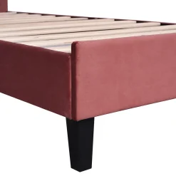 Lit Enfant Rembourré 90x200 Cm Avec Tête De Lit Fleurie Et Sommier à Lattes, Velours, Rouge><noscript><img width=