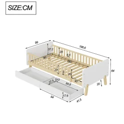 Lit enfant Simple 90x190 cm Bois Blanc avec 2 Tiroirs et Sommier À Lattes, Multifonction pour Chambre Fille Ou Garçon, Blanc><noscript><img width=