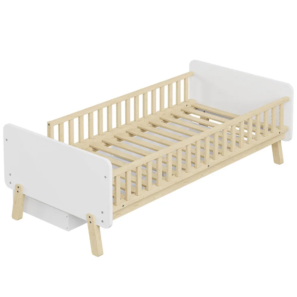 Lit enfant Simple 90x190 cm Bois Blanc avec 2 Tiroirs et Sommier À Lattes, Multifonction pour Chambre Fille Ou Garçon, Blanc>Okwish Hot