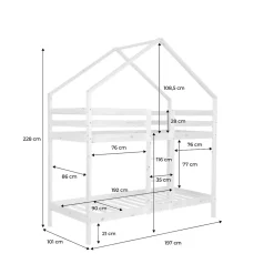 Sweeek Lit enfant superposé cabane 90 x 190 cm pin naturel sommier à lattes inclus - Roya* Lit Simple