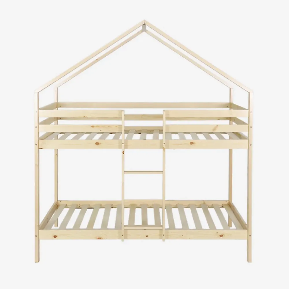 Sweeek Lit enfant superposé cabane 90 x 190 cm pin naturel sommier à lattes inclus - Roya* Lit Simple