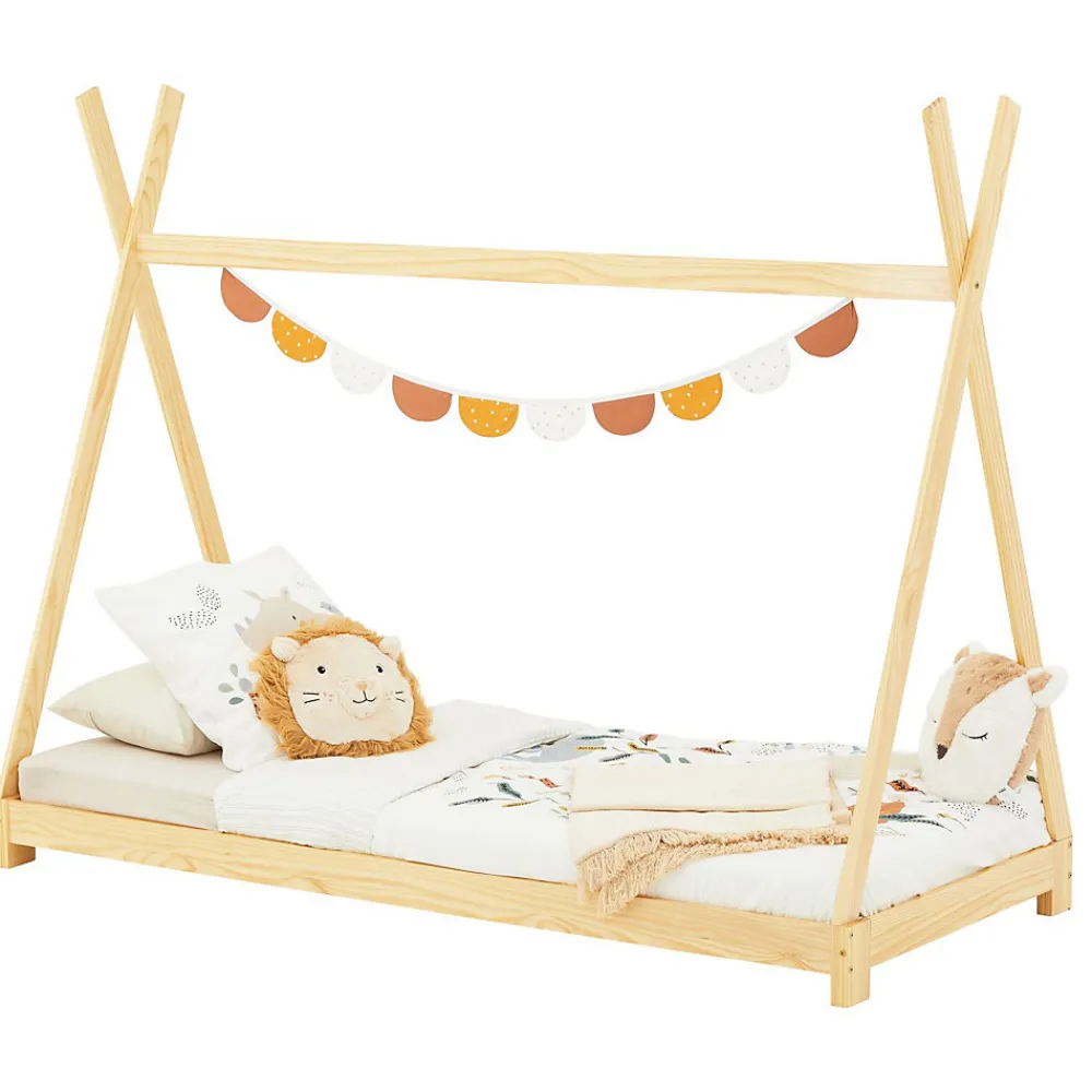 Lit enfant tipi ELIN, 90 x 190 cm en pin massif vernis naturel>Idimex Outlet