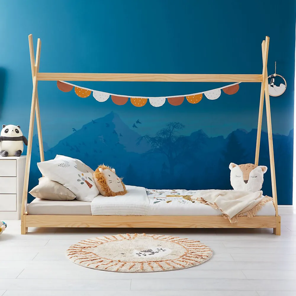 Lit enfant tipi ELIN, 90 x 190 cm en pin massif vernis naturel>Idimex Outlet