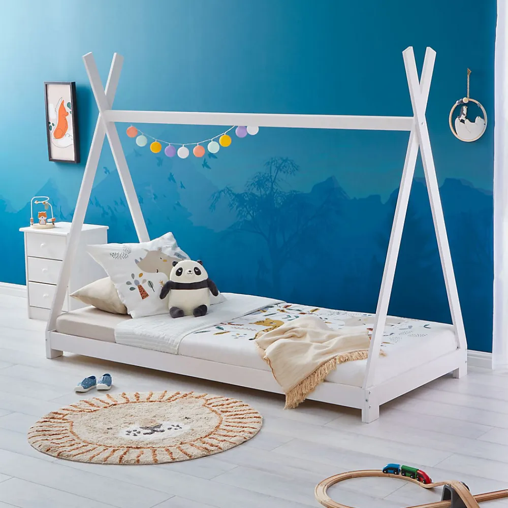 Lit enfant tipi ELIN, 90 x 190 cm en pin massif lasuré blanc>Idimex New