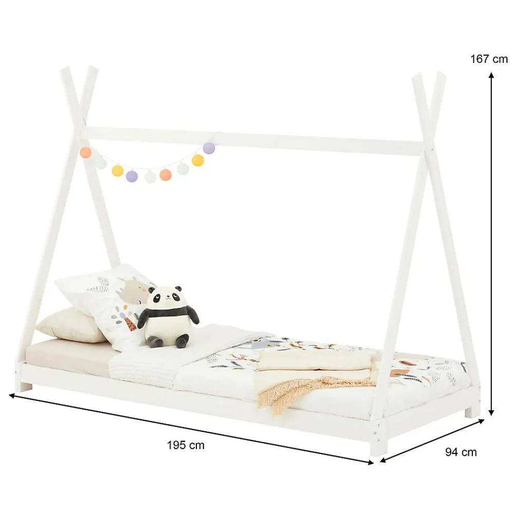 Lit enfant tipi ELIN, 90 x 190 cm en pin massif lasuré blanc>Idimex New