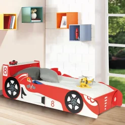 IDMarket Lit enfant voiture formule 1 TEDDI 70 x 140 CM rouge*Enfant Lit Enfant
