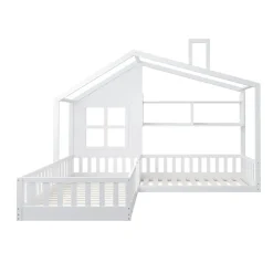 Lit enfant 90x200 cm - Cabane avec Fenêtre et Coffre de Rangement, MDF/Bois, Blanc - Sans Matelas><noscript><img width=