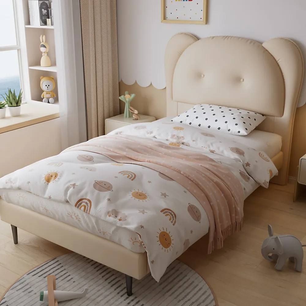 Lit enfant 90x200 cm - Lit avec Tête de Lit en Forme d'Animal - PU - Sans Matelas - Beige>Okwish New