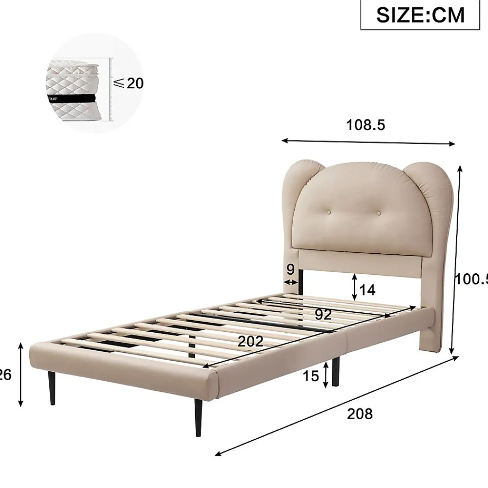 Lit enfant 90x200 cm - Lit avec Tête de Lit en Forme d'Animal - PU - Sans Matelas - Beige>Okwish New