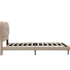 Lit enfant 90x200 cm - Lit avec Tête de Lit en Forme d'Animal - PU - Sans Matelas - Beige><noscript><img width=
