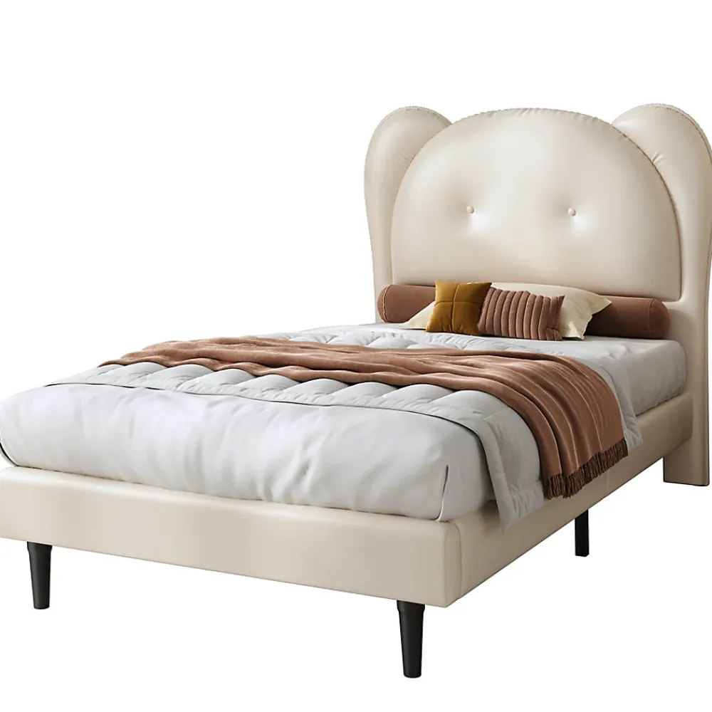 Lit enfant 90x200 cm - Lit avec Tête de Lit en Forme d'Animal - PU - Sans Matelas - Beige>Okwish New