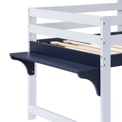 Okwish Lit enfant 90x200 cm - Lit Cabane avec Rangement et design Marin - Pin et MDF - Sans Matelas - Blanc + Bleu foncé*Enfant Lit Enfant