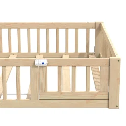 Lit Enfant 140x190 cm - Lit Cabane Design Maison avec Cheminée Décorative et Sommier Inclus, Bois et MDF, Naturel, sans Matelas><noscript><img width=