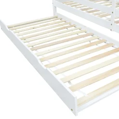 Lit Enfant 90x200 cm - Lit Cabane avec Lit Gigogne à Roulettes - Bois Massif Naturel - Sans Matelas><noscript><img width=
