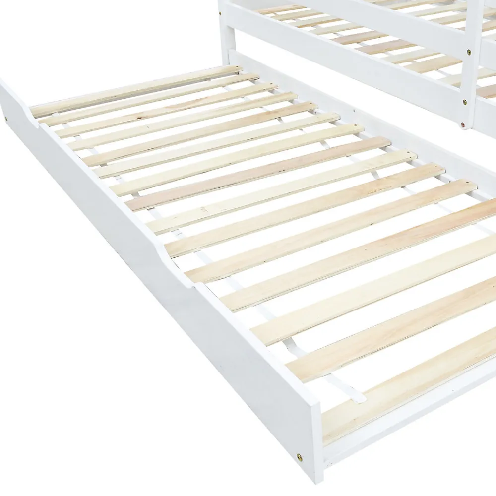 Lit Enfant 90x200 cm - Lit Cabane avec Lit Gigogne à Roulettes - Bois Massif Naturel - Sans Matelas>Okwish Clearance