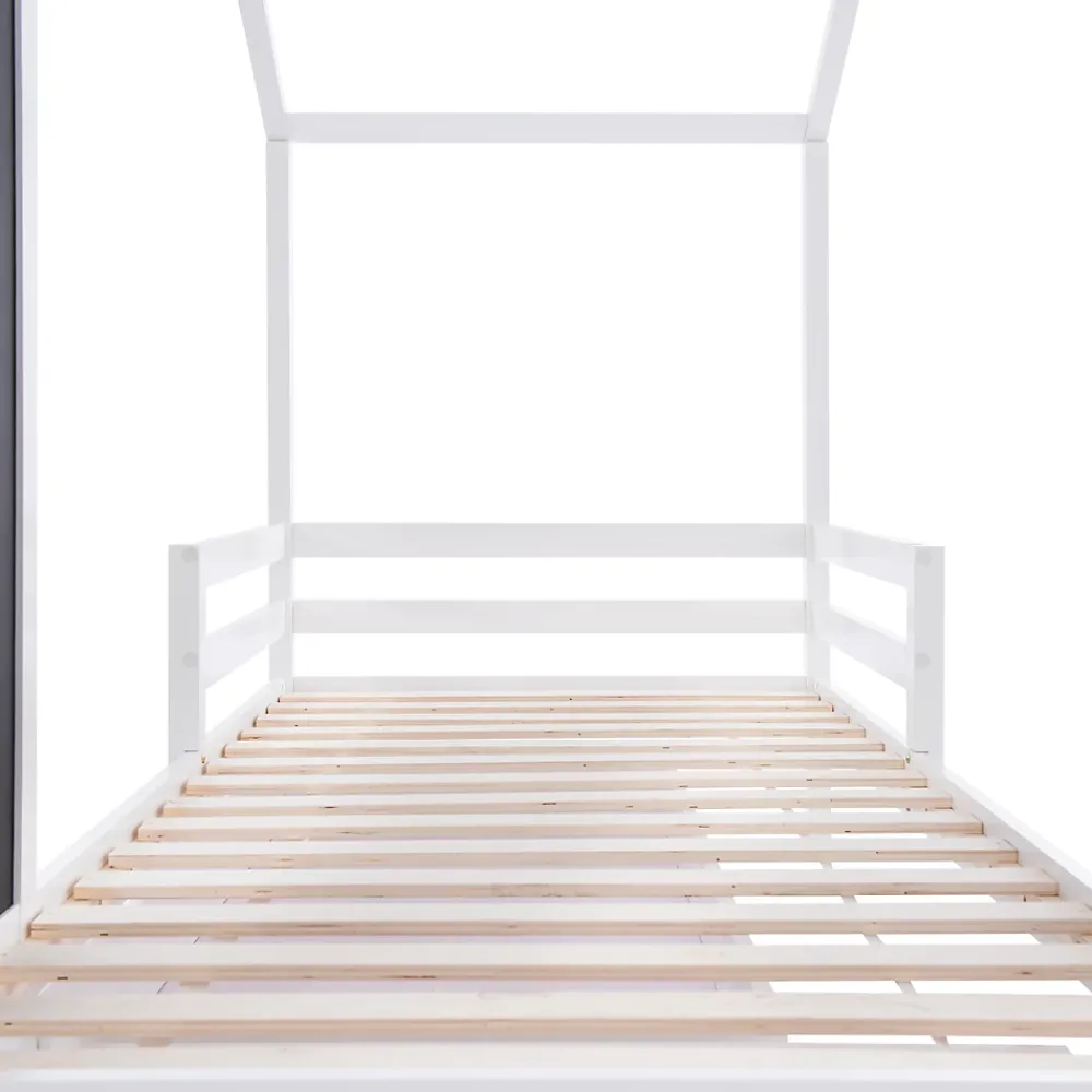 Okwish Lit enfant 90x200 cm - Lit Cabane avec Tableau et 2 Tiroirs, Rangement Pratique, Bois Massif et MDF, Sans Matelas - Blanc*Enfant Lit Enfant