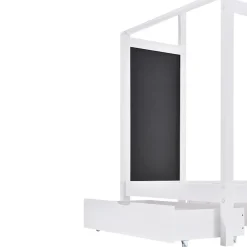 Okwish Lit enfant 90x200 cm - Lit Cabane avec Tableau et 2 Tiroirs, Rangement Pratique, Bois Massif et MDF, Sans Matelas - Blanc*Enfant Lit Enfant