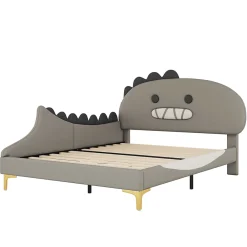 Okwish Lit enfant 140x200 cm - Lit Double Dinosaure avec Tête de Lit Décorative - PU et MDF - Gris - Sans Matelas* Lit Double