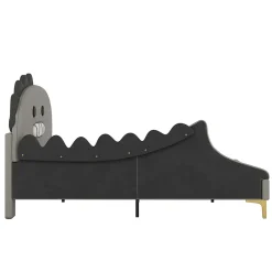 Okwish Lit enfant 140x200 cm - Lit Double Dinosaure avec Tête de Lit Décorative - PU et MDF - Gris - Sans Matelas* Lit Double