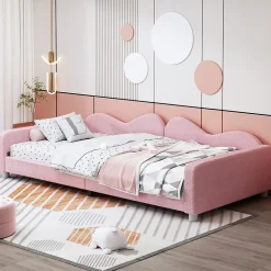 Okwish Lit enfant 90x200 cm - Lit rembourré avec cadre canapé-lit en peluche doux - MDF + Velours + Métal - Sans matelas - Rose*Enfant Lit Enfant