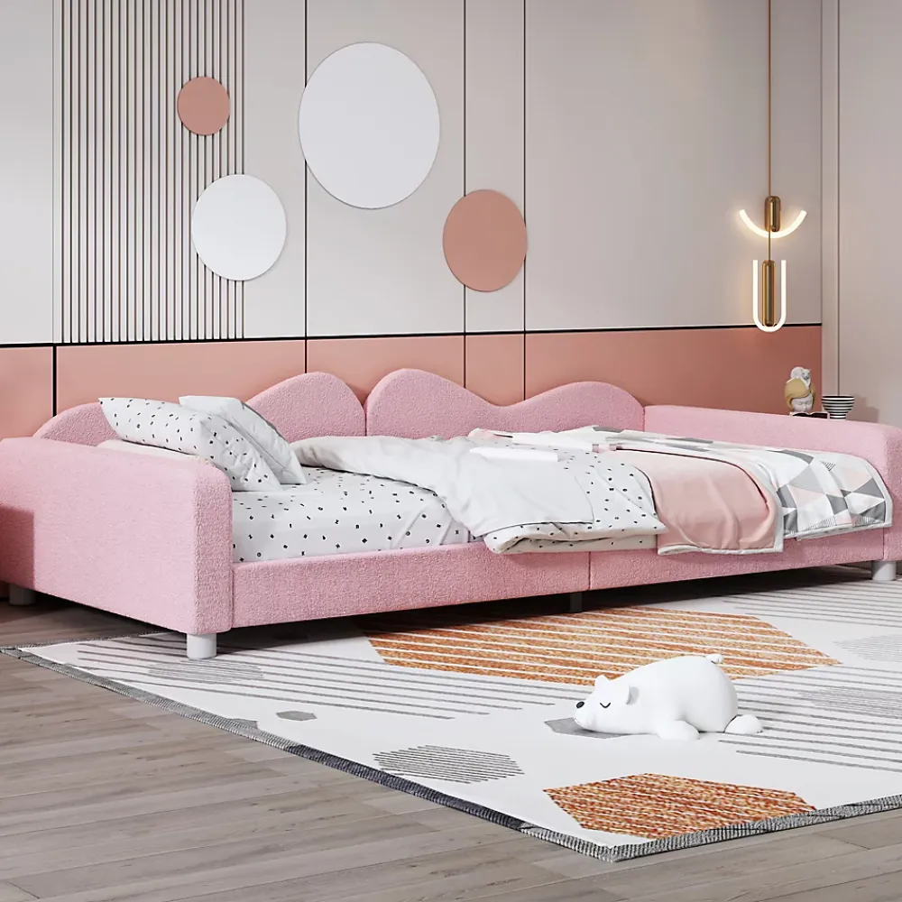 Okwish Lit enfant 90x200 cm - Lit rembourré avec cadre canapé-lit en peluche doux - MDF + Velours + Métal - Sans matelas - Rose*Enfant Lit Enfant
