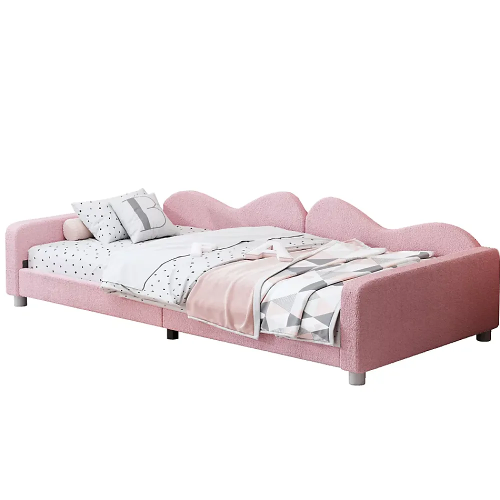 Okwish Lit enfant 90x200 cm - Lit rembourré avec cadre canapé-lit en peluche doux - MDF + Velours + Métal - Sans matelas - Rose*Enfant Lit Enfant