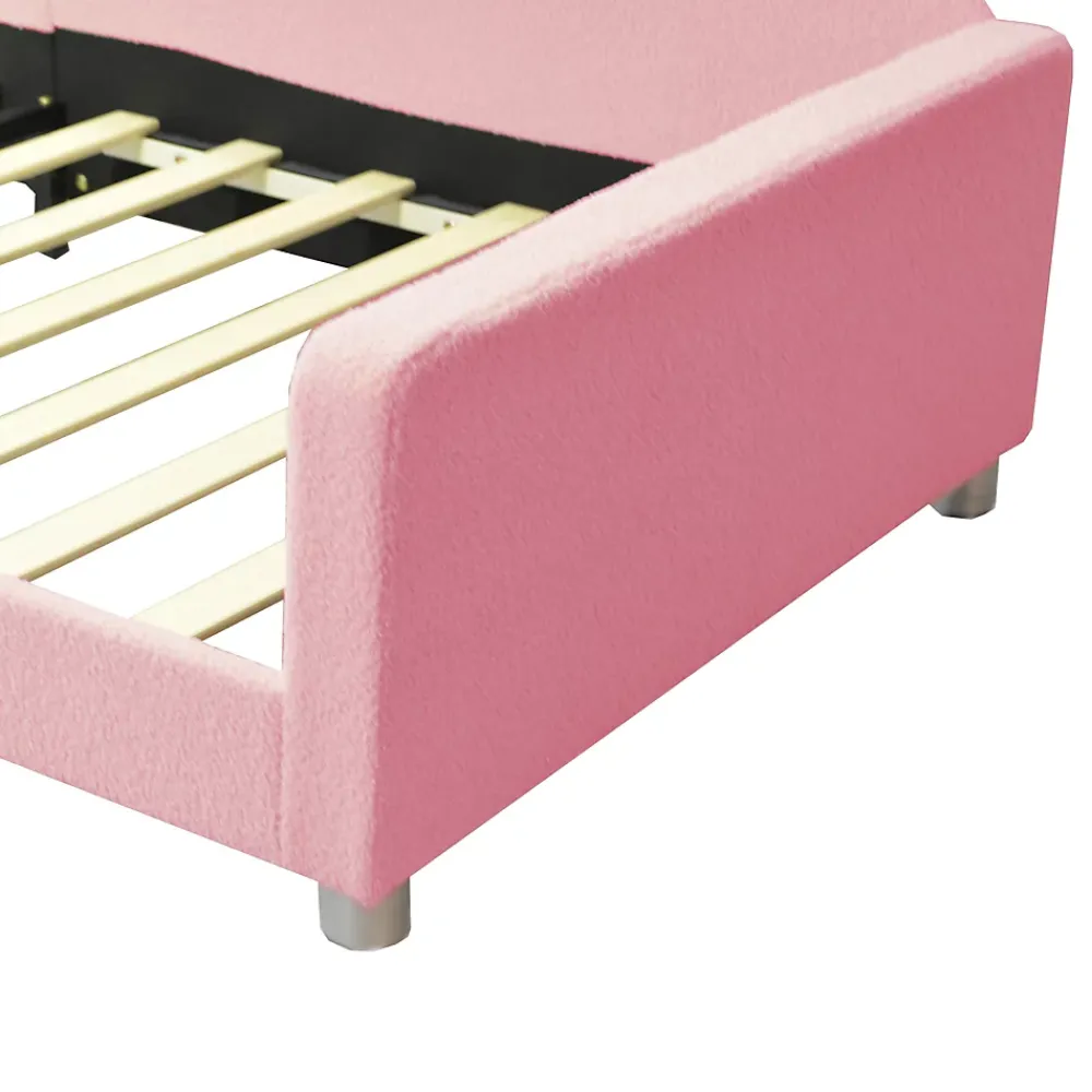 Okwish Lit enfant 90x200 cm - Lit rembourré avec cadre canapé-lit en peluche doux - MDF + Velours + Métal - Sans matelas - Rose*Enfant Lit Enfant