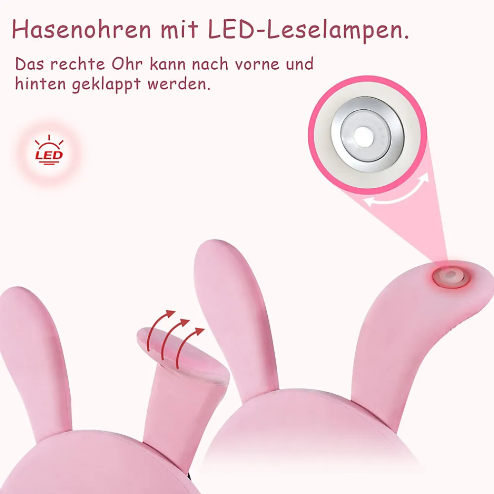 Lit enfant 90x200 cm - Lit simple capitonné jeunesse avec 2 tabourets de rangement et éclairage LED - Velours - Rose>Okwish Clearance