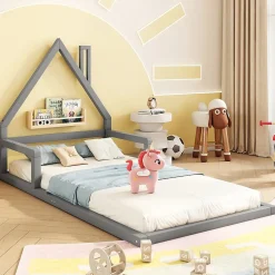 Lit enfant 90x200 cm - Lit Simple Cabane avec Structure en Pin Massif et MDF, design Classique et Solide, Sans Matelas, Gris>Okwish Sale