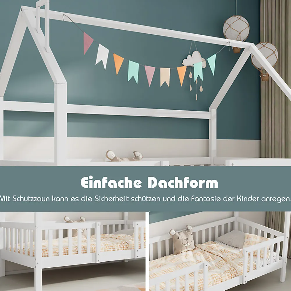 Lit Enfant 90x200 cm - Lit Simple Design Cheminée pour Petit Espace - Sans Matelas - Bois de Pin Blanc>Okwish Clearance