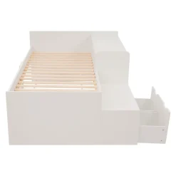 Lit enfant 90x200 cm - Lit simple avec bureau intégré et tiroirs de rangement - Bois massif, pin et MDF - Blanc - Sans matelas><noscript><img width=