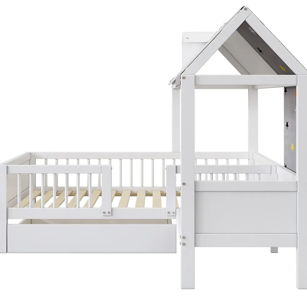 Okwish Lit Enfant 90x200 cm - Lit Simple en Bois avec Tiroir de Rangement - Blanc*Enfant Lit Enfant