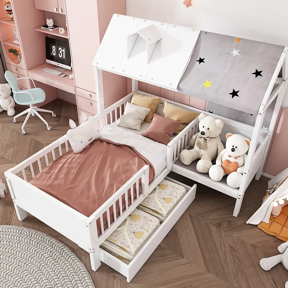 Okwish Lit Enfant 90x200 cm - Lit Simple en Bois avec Tiroir de Rangement - Blanc*Enfant Lit Enfant