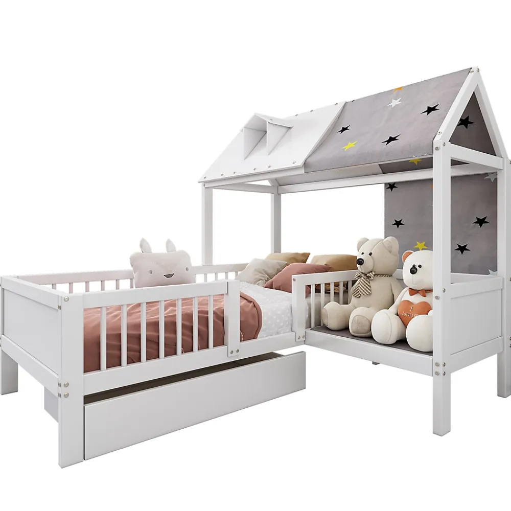 Okwish Lit Enfant 90x200 cm - Lit Simple en Bois avec Tiroir de Rangement - Blanc*Enfant Lit Enfant