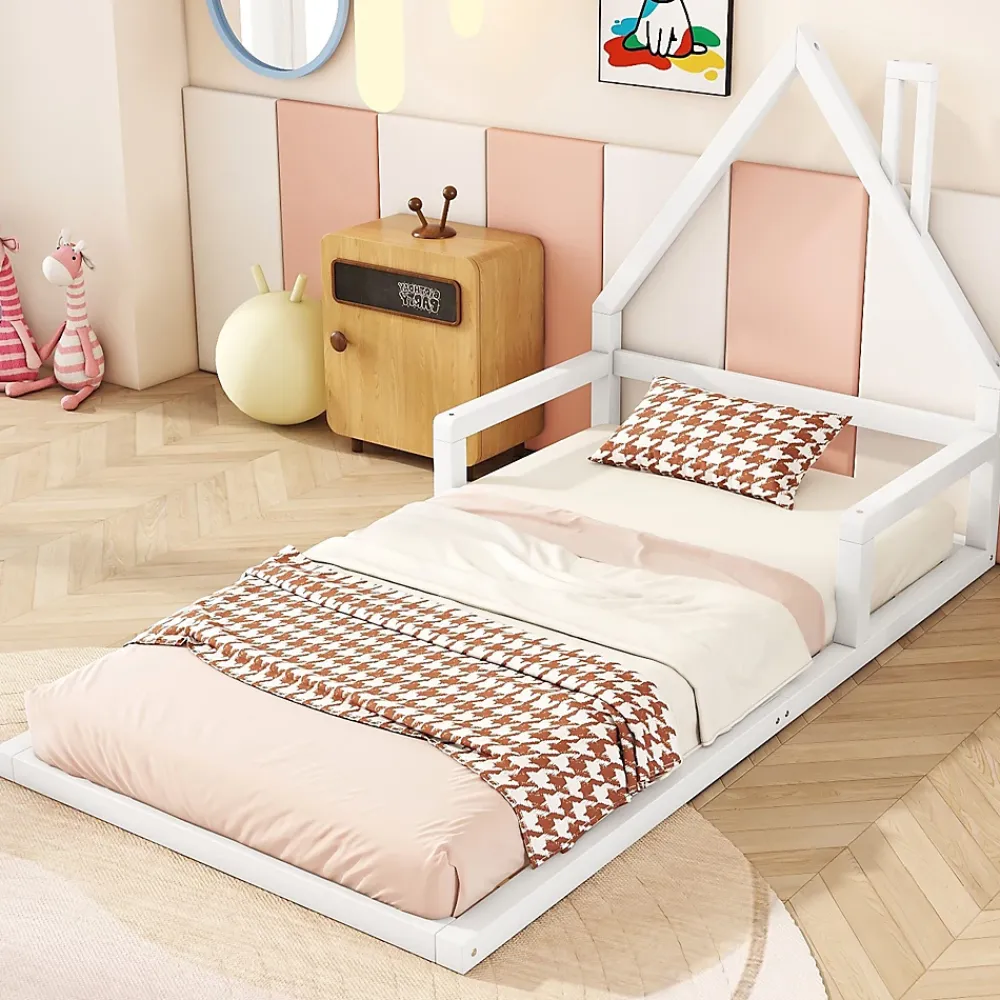 Okwish Lit enfant 90x200 cm - Lit Simple en Pin Massif et MDF, Structure Solide avec 7 Lattes, Sans Matelas, Blanche*Enfant Lit Enfant