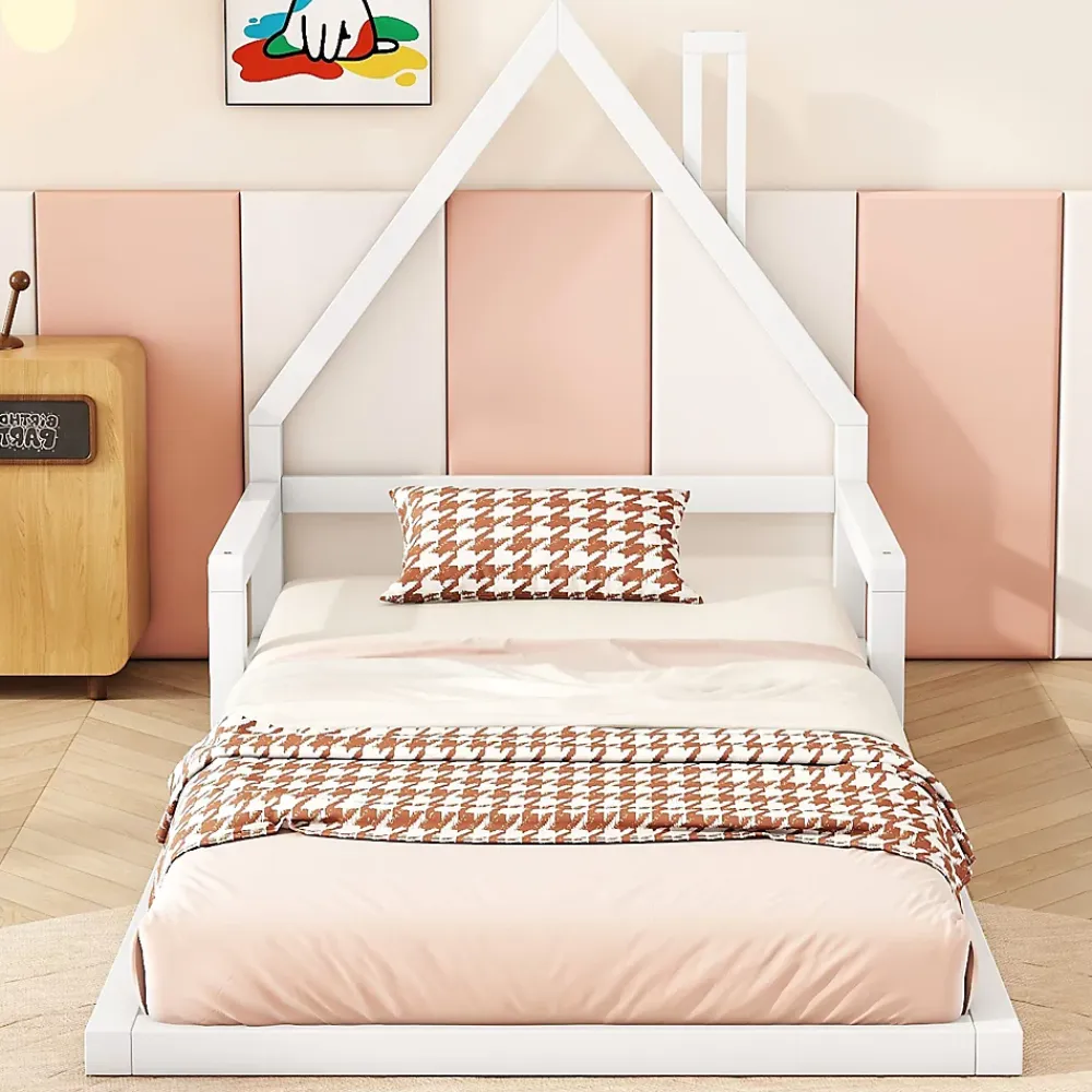 Okwish Lit enfant 90x200 cm - Lit Simple en Pin Massif et MDF, Structure Solide avec 7 Lattes, Sans Matelas, Blanche*Enfant Lit Enfant