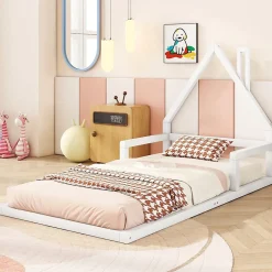 Okwish Lit enfant 90x200 cm - Lit Simple en Pin Massif et MDF, Structure Solide avec 7 Lattes, Sans Matelas, Blanche*Enfant Lit Enfant