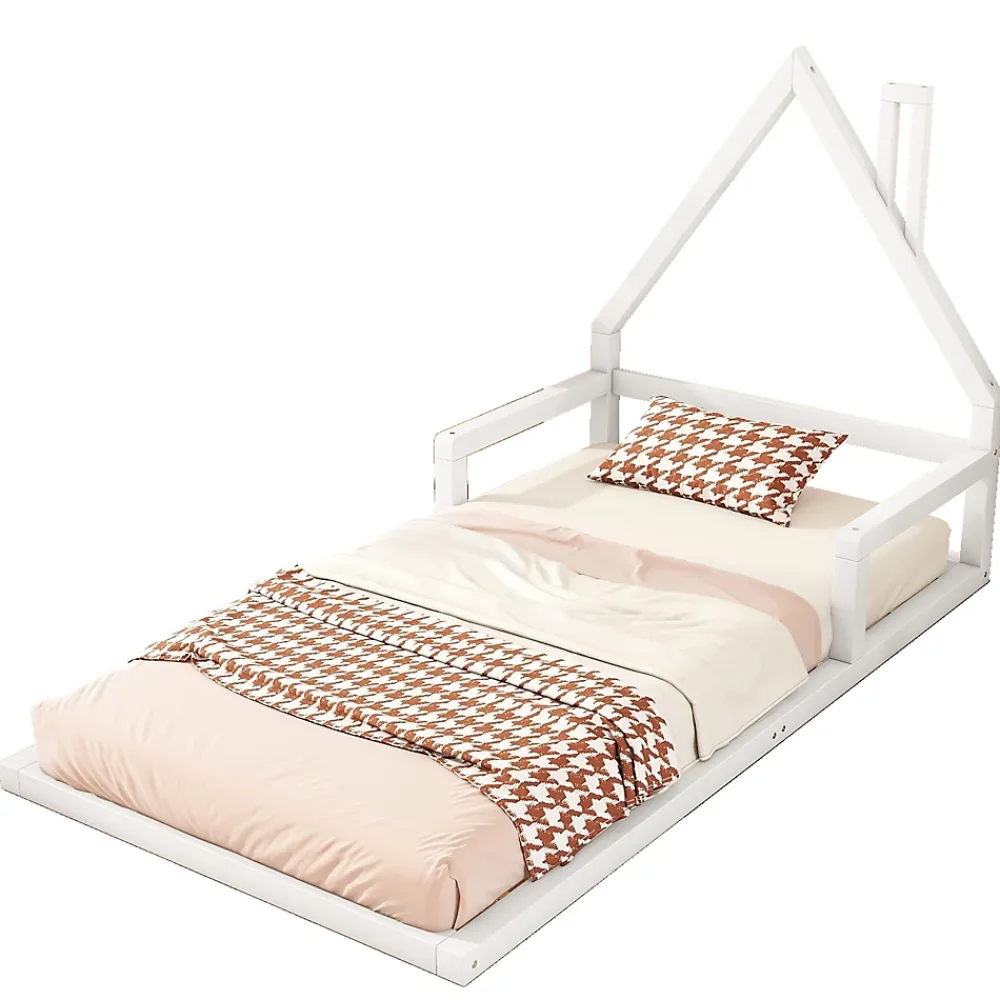 Okwish Lit enfant 90x200 cm - Lit Simple en Pin Massif et MDF, Structure Solide avec 7 Lattes, Sans Matelas, Blanche*Enfant Lit Enfant