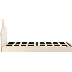 Okwish Lit enfant 90x200 cm - Lit Simple avec Tête Capitonnée, design Lapin, Sans Matelas - Velours Beige*Enfant Lit Enfant