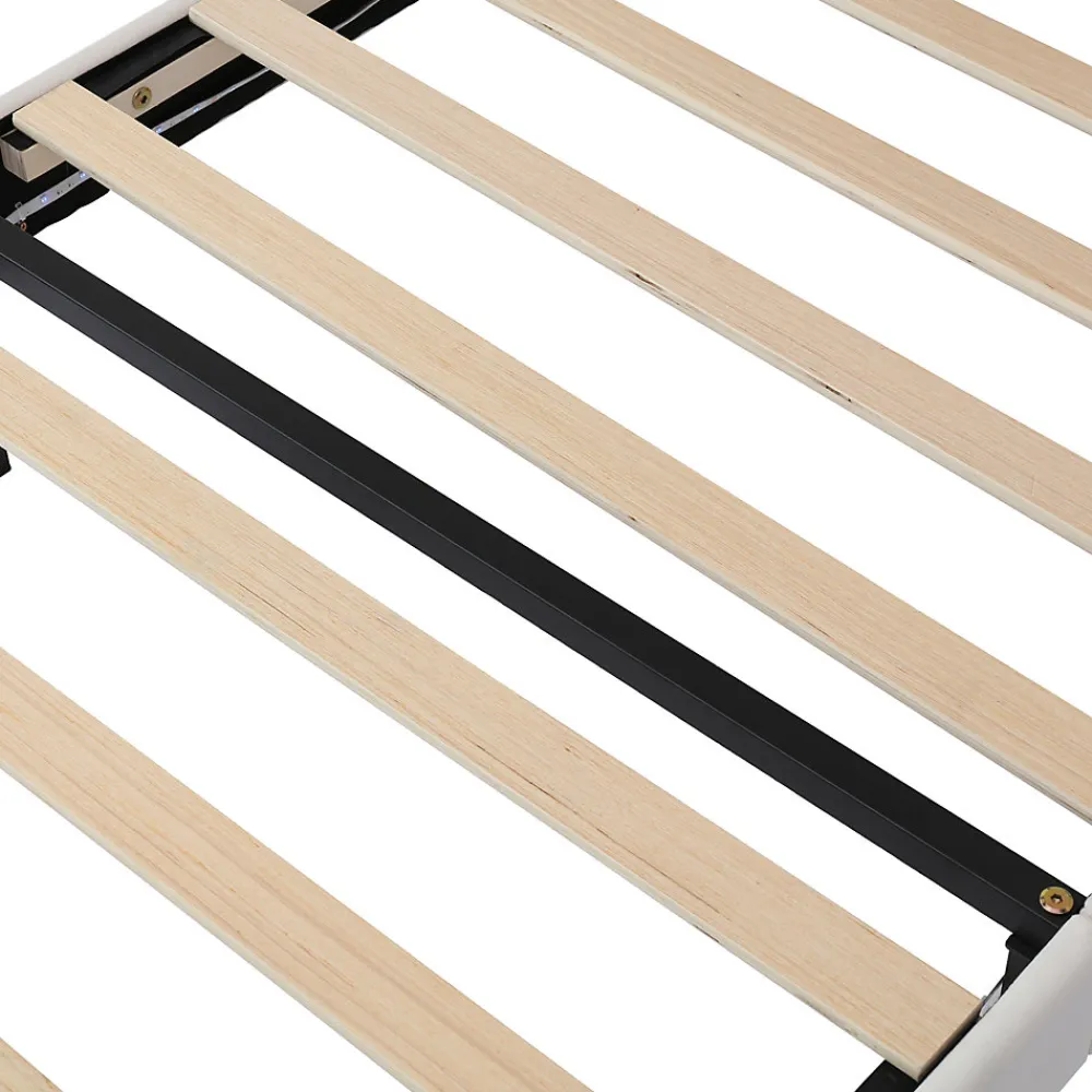 Lit enfant 90x200 cm - Lit Tête de Chat avec LED intégrée - PU - Sans matelas - Beige>Okwish Outlet