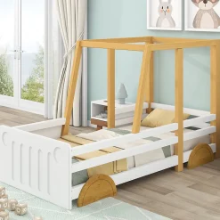 Lit enfant 90x200 cm - Lit Voiture Thématique avec Roulettes Pour enfant - Blanc>Okwish Best