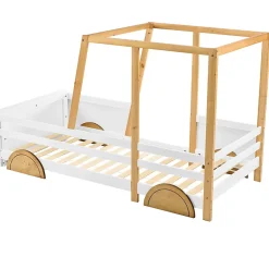 Lit enfant 90x200 cm - Lit Voiture Thématique avec Roulettes Pour enfant - Blanc><noscript><img width=